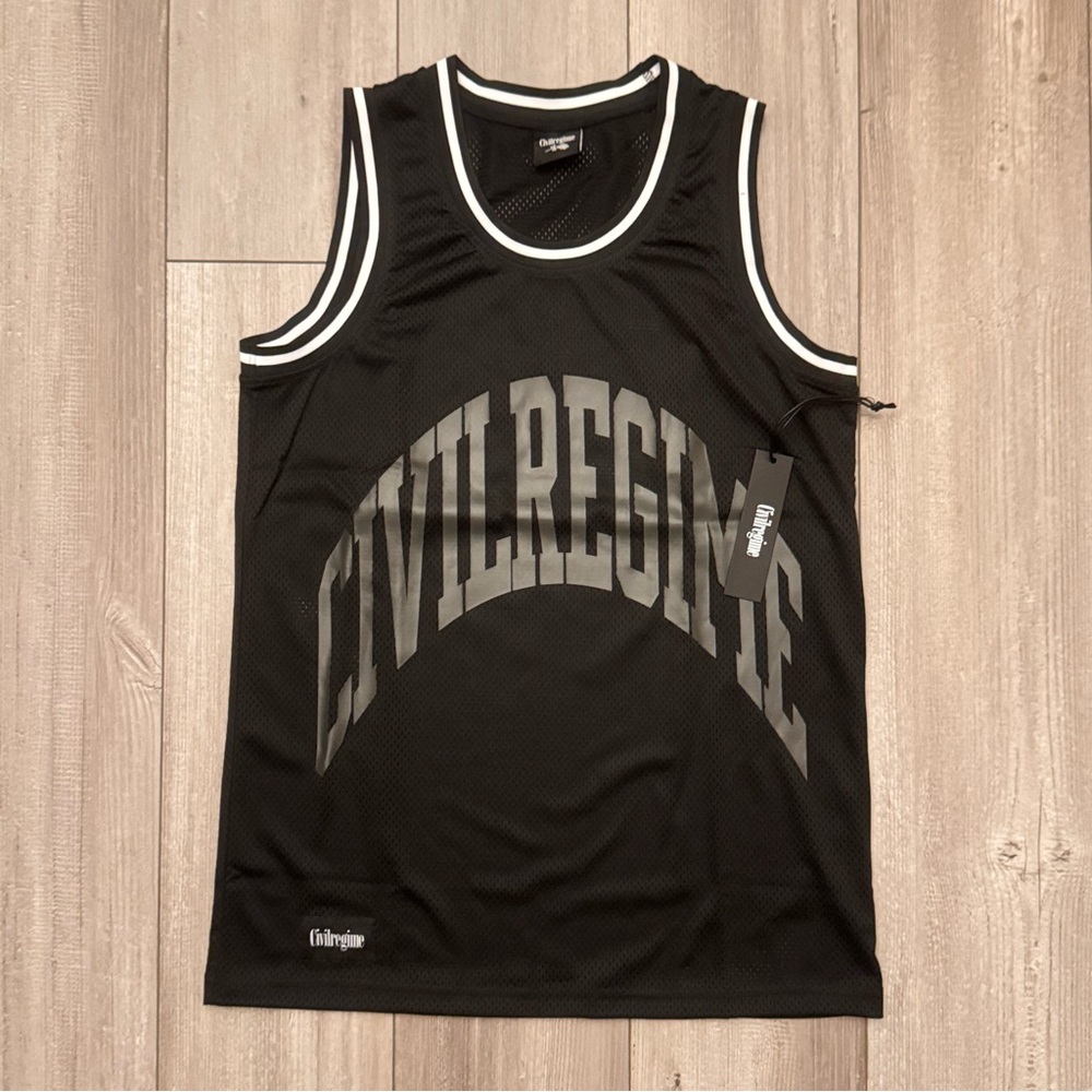 Civil Regime Basketball Jersey Med Black Tank Top “Above All”  White Dove NWT